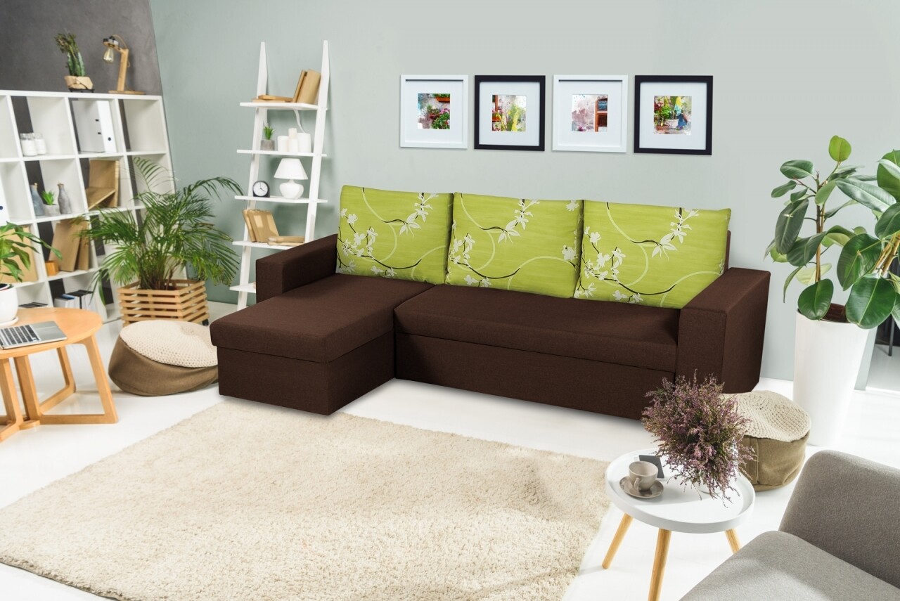 Coltar extensibil reversibil Oslo Dark Chocolate Jasmine Flower, cu lada de depozitare, 247x148x78 cm - imagine 7